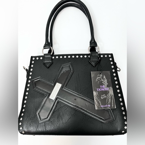 Killstar Handbags - Killstar Exorcist Black Faux Leather Satchel Crossbody Handbag Studs Cross Goth